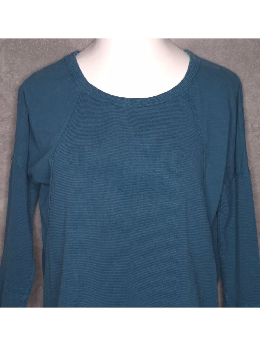 Soft Surroundings Teal Waffle Knit Top Womens L Long Sleeve Lightweight